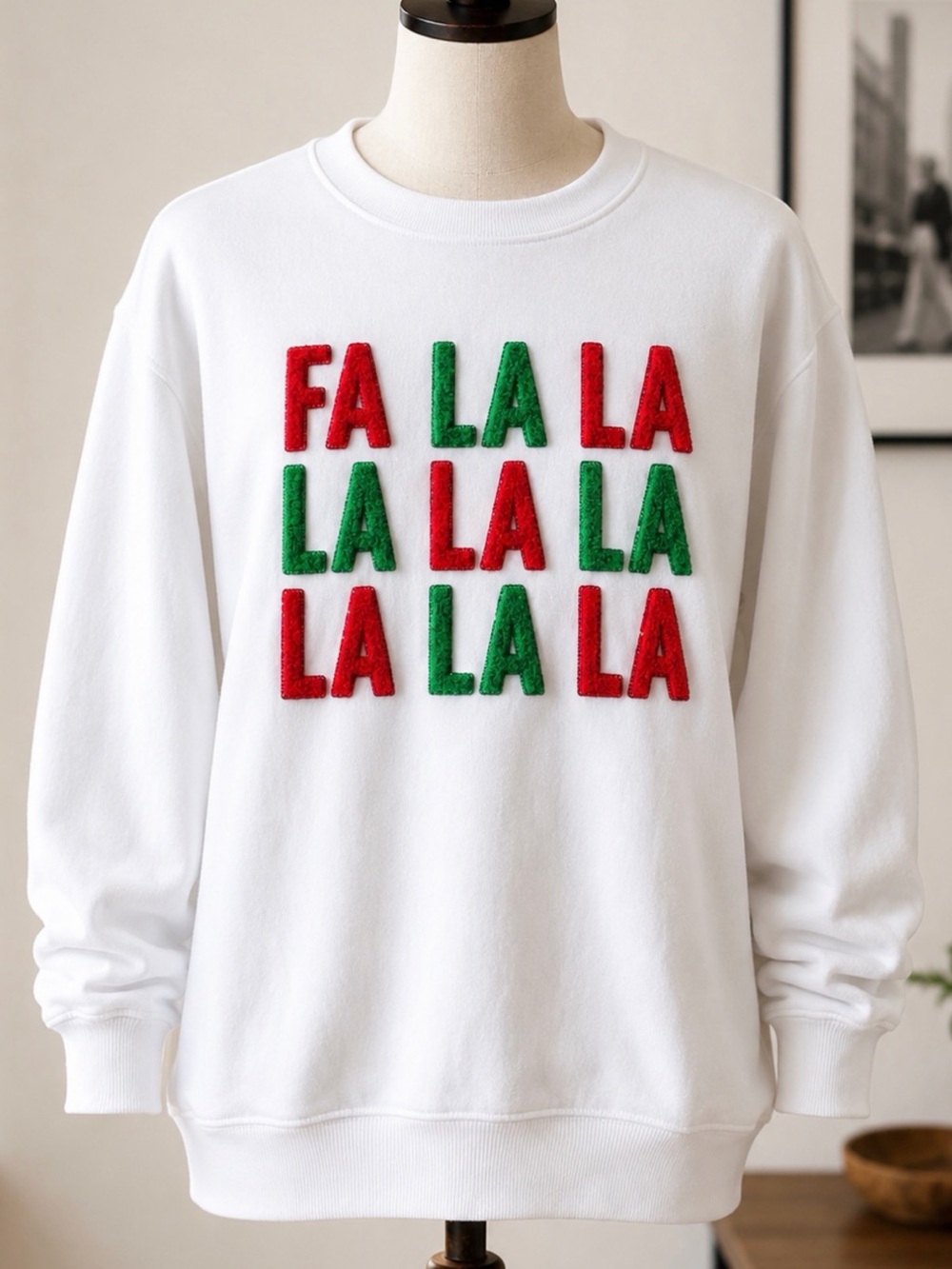 Workshop Republic Fa La La Christmas Sweatshirt White Red Green Holiday M